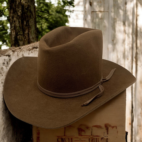 Vintage Resistol Chestnut Brown Las Vegas 5X Beaver Western Hat Sz 6 3/8 Boxed - Picture 1 of 15